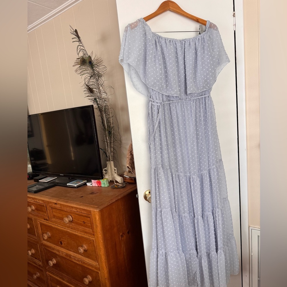 Light Blue Off-Shoulder Maxi Dress